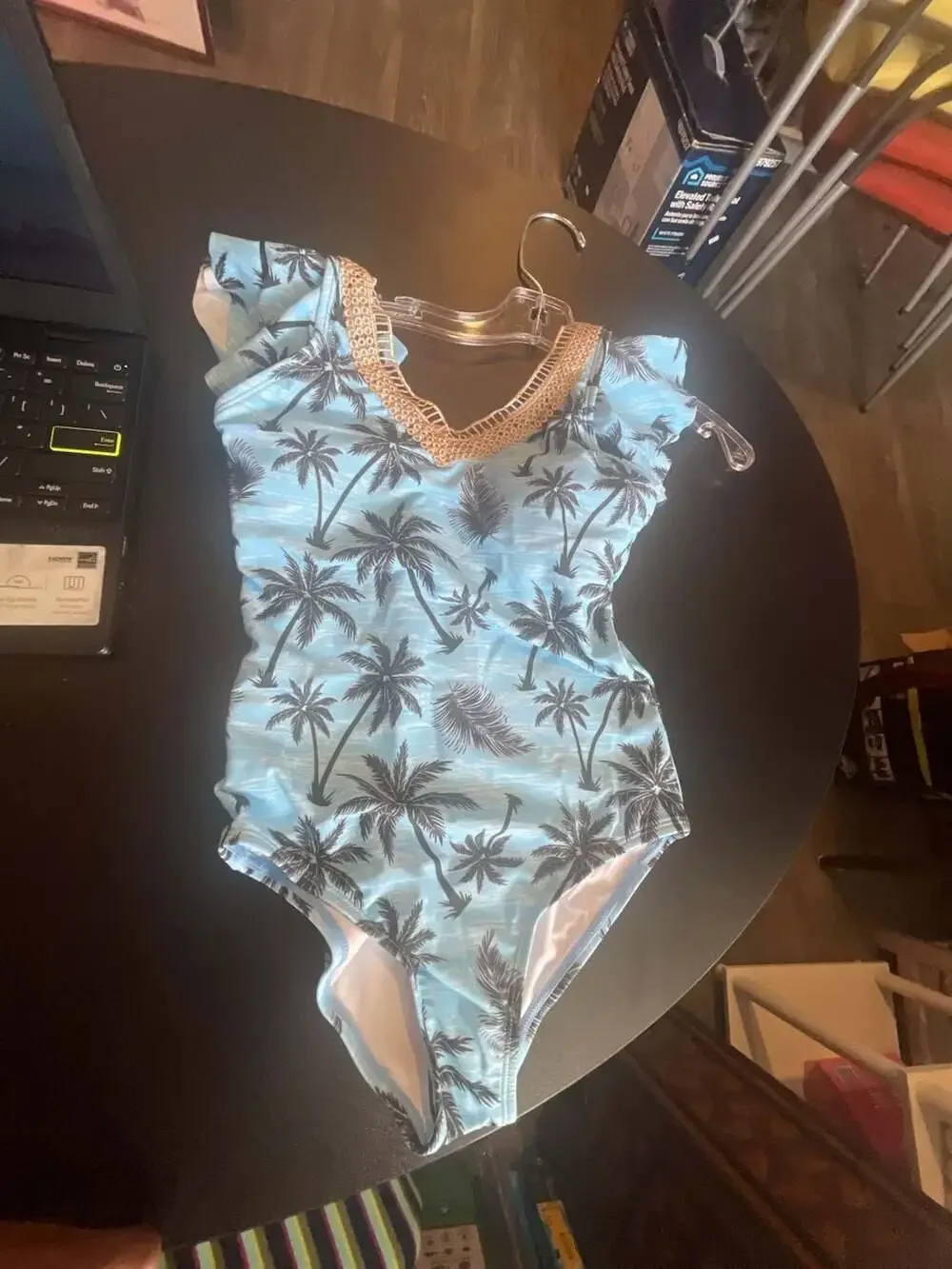 Girls Palm Tree Print One Piece Swimsuit Size (6Y-7Y)M Blue